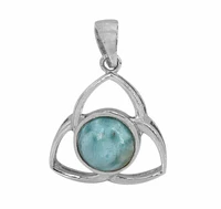 Sterling Silver With Rhodium, Celtic Knot Pendant With 11mm Larimar, 20X21mm