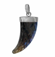 Sterling Silver With Rhodium, Labradorite Pendant, 38X18mm, 8mm Thickness