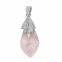 Sterling Silver With Rhodium, Rose Quartz Pendant, 37X15mm, 5mm Thickness