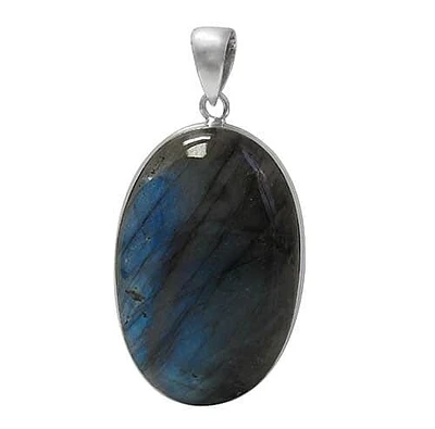 Sterling Silver With Rhodium, 50X32mm Labradorite Stone Pendant, Colour And Size May Vary