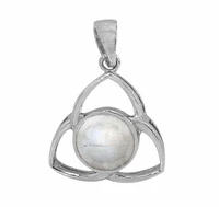 Sterling Silver With Rhodium, Celtic Knot Pendant With 11mm Rainbow Moonstone, 20X21mm