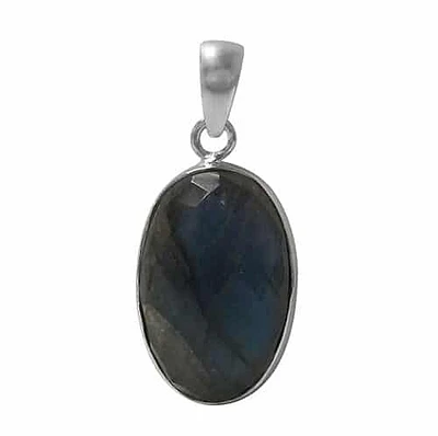 Sterling Silver With Rhodium, 19X18mm Labradorite Stone Pendant, Colour And Size May Vary