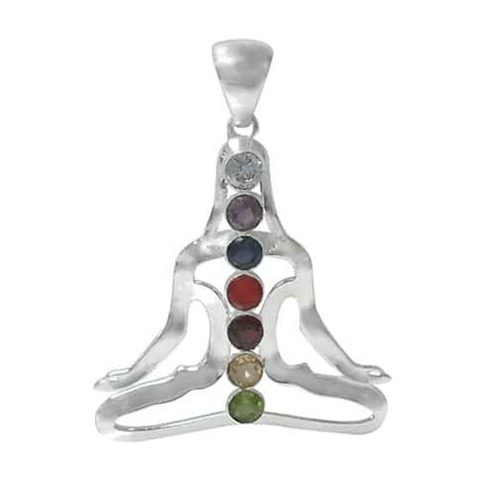 Sterling Silver With Rhodium, 47X44mm Yoga Chakra Meditation Pendant