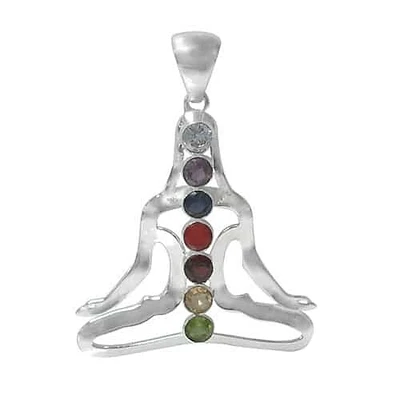 Sterling Silver With Rhodium, 47X44mm Yoga Chakra Meditation Pendant