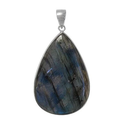 Sterling Silver With Rhodium, 58X38mm Labradorite Stone Pendant, Colour And Size May Vary