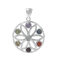 Sterling Silver With Rhodium, 27mm Chakra Flower Pendant