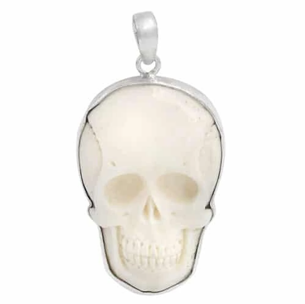 Sterling Silver Skull Head Pendant, 28X44mm(Bone)