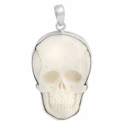 Sterling Silver Skull Head Pendant, 28X44mm(Bone)