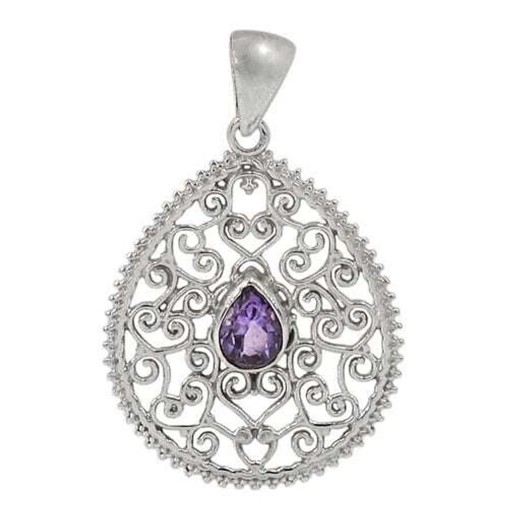 Sterling Silver With Rhodium Plated Stone Pendant