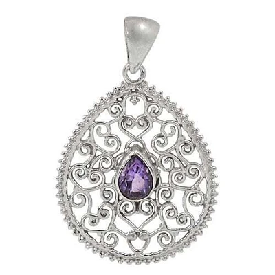 Sterling Silver With Rhodium Plated Stone Pendant