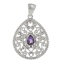 Sterling Silver With Rhodium Plated Stone Pendant