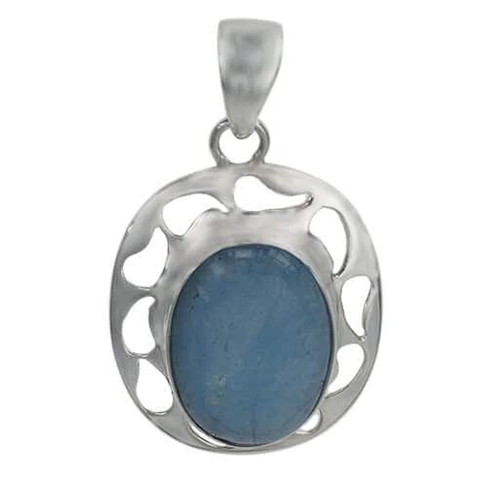 Sterling Silver, Fancy Style, Smooth Oval Shape Stone Pendant. Approx Stone Size: 23mm L X 17mm W(Size May Vary).