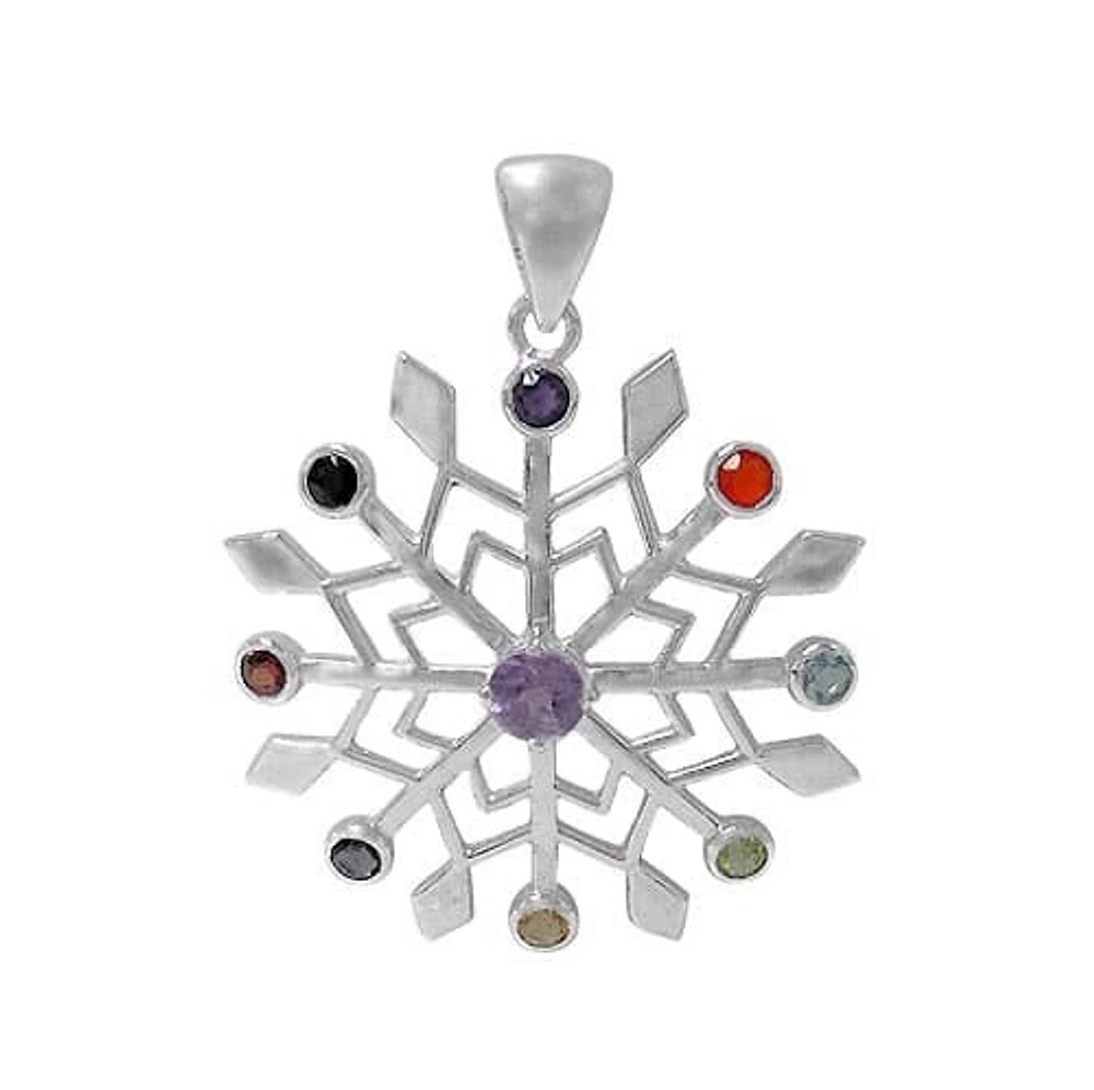 Sterling Silver With Rhodium, 37mm Snowflake Pendant With 3.5mm And 5mm Multi Stone