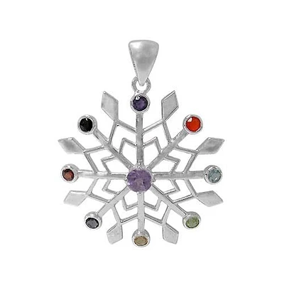 Sterling Silver With Rhodium, 37mm Snowflake Pendant With 3.5mm And 5mm Multi Stone