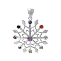 Sterling Silver With Rhodium, 37mm Snowflake Pendant With 3.5mm And 5mm Multi Stone