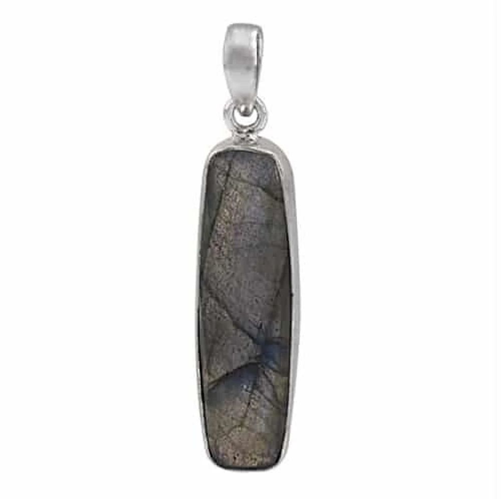 Sterling Silver With Rhodium Faceted Stone Pendant, 39X11mm(Stone)