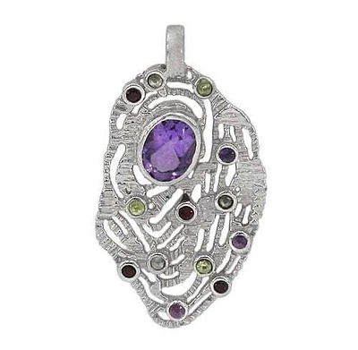 Sterling Silver With Rhodium Stone Pendant, 33X21mm(Outer Frame). Colour And Size May Vary