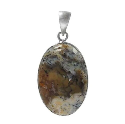 Rhodium Plated On Sterling Silver, Oval Shape Stone Pendant. Colour And Size May Vary. Approximate Stone Size: 37mm L X 25Mm X 6mmm T
