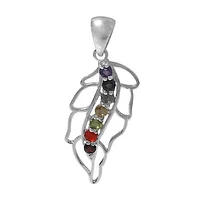 Sterling Silver, 32X17mm Leaf Shape Chakra Pendant