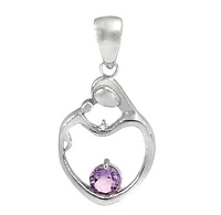 Sterling Silver With Rhodium Plated Stone Pendant, 5mm(Stone). Colour And Size May Vary.