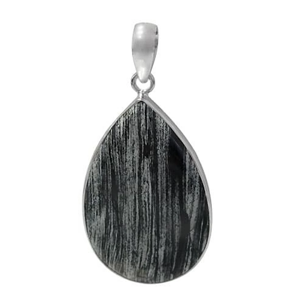 Rhodium Plated On Sterling Silver, Teardrop Shape Stone Pendant. Colour And Size May Vary. Approximate Stone Size: 46mm L X 30mm W