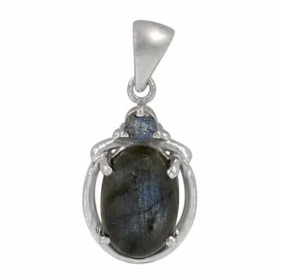 Sterling Silver With Rhodium Plated Stone Pendant, 9X14mm(Largest Stone). Colour And Size May Vary
