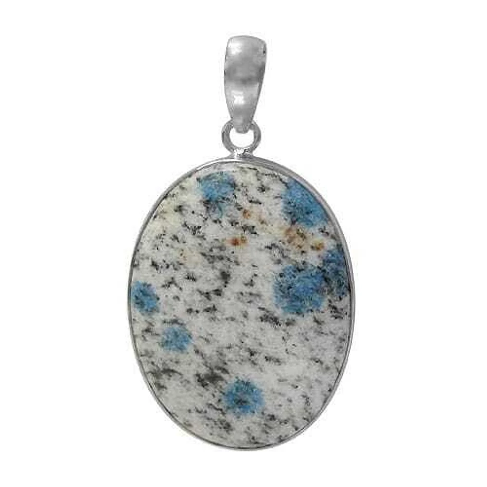 Rhodium Plated On Sterling Silver, Oval Shape Stone Pendant. Colour And Size May Vary. Approximate Stone Size: 38-41mm L X 26-31mm W