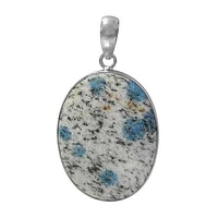 Rhodium Plated On Sterling Silver, Oval Shape Stone Pendant. Colour And Size May Vary. Approximate Stone Size: 38-41mm L X 26-31mm W