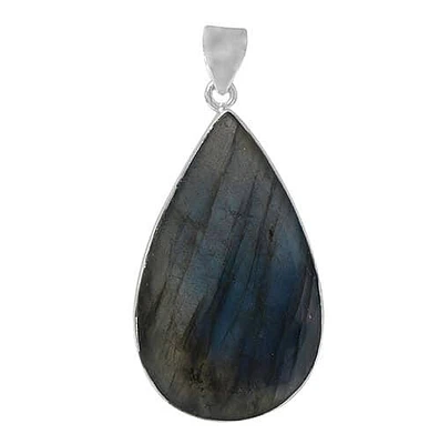 Sterling Silver, Faceted Teardrop Shape Stone Pendant. Colour And Size May Very. Approx Stone Size: 55mm L X 34mm W X 8mm T