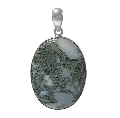 Sterling Silver, Oval Shape Lace Agate Pendant. Approx Stone Size: 40mm L X 30mm W