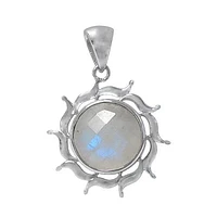 Rhodium Plated On Sterling Silver, Faceted Round Stone Pendant. Colour And Size May Vary. Approximate Stone Size: 14mm Diameter