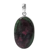 Rhodium Plated On Sterling Silver, Oval Shape Stone Pendant. Colour And Size May Vary. Approximate Stone Size: 34mm L X 19mm W X 5mm T