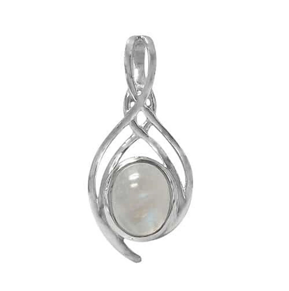 Rhodium Plated On Sterling Silver, Oval Stone Pendant. Colour And Size May Vary. Approximate Stone Size: 10mm L X 8mm W.