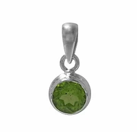 Rhodium Plated On Sterling Silver, Round Faceted Stone Pendant. Approx Stone Size: 8mm Diameter