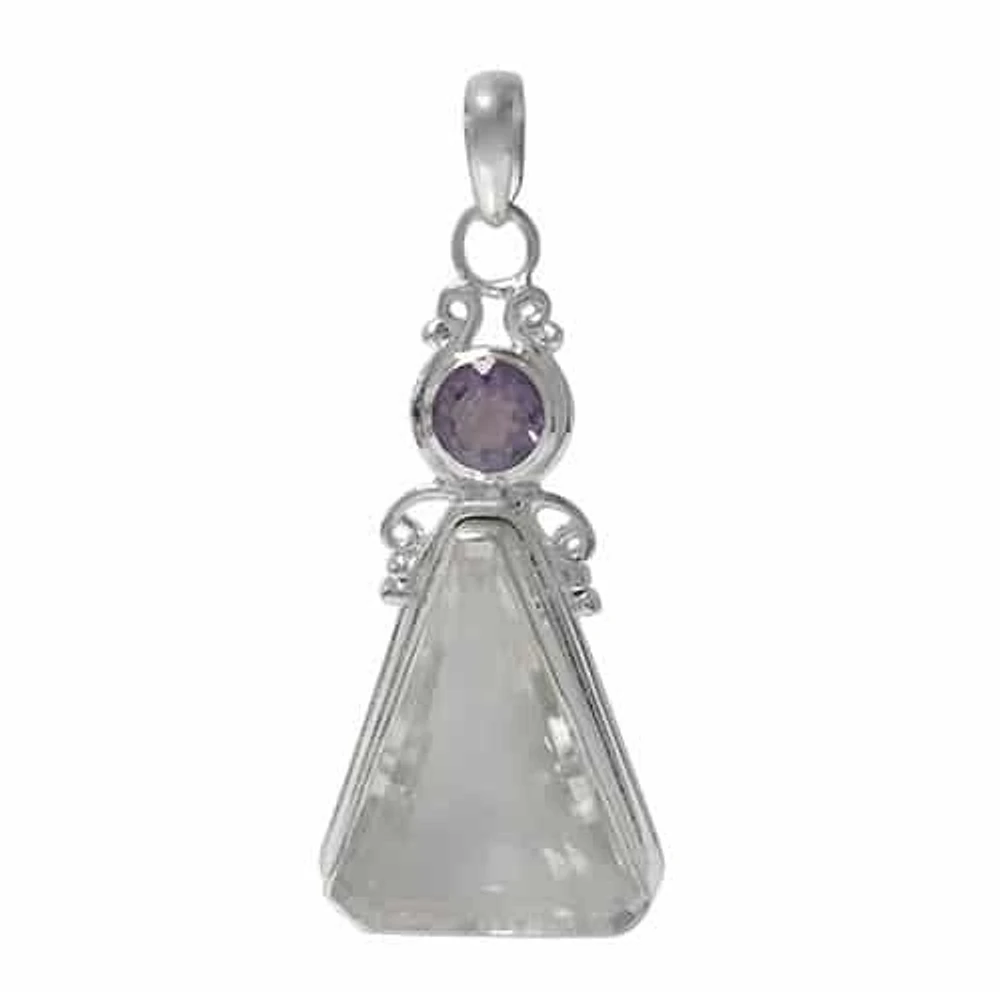 Sterling Silver, Unique Style Pendant With Faceted Stone. Colour And Size May Vary. Approx Pendant Size: 48mm L X 25mm W