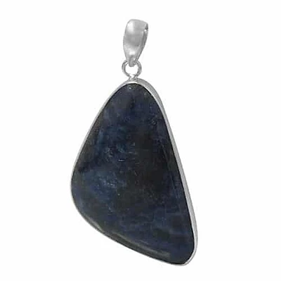 Rhodium Plated On Sterling Silver, Free Form Shape Stone Pendant. Colour And Size May Vary. Approximate Stone Size: 48mm L X 41mm W