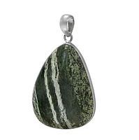 Rhodium Plated On Sterling Silver, Free Form Shape Stone Pendant. Colour And Size May Vary. Approximate Stone Size: 51mm L X 39mm W