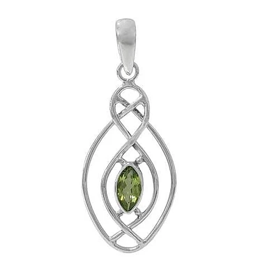 Sterling Silver, Faceted Marquise Shape Stone Pendant. Colour And Size May Vary. Approx Size: 36mm L X 20mm W(Frame) And 11mm L X 6mm W(Stone)