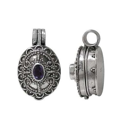 Sterling Silver, 23X20mm Prayer Box Pendant With Faceted Stone