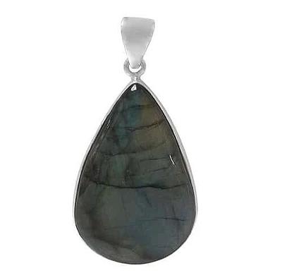 Sterling Silver, Smooth Teardrop Shape Stone Pendant. Colour And Size May Very. Approx Stone Size: 49mm L X 32mm W X 9mm T