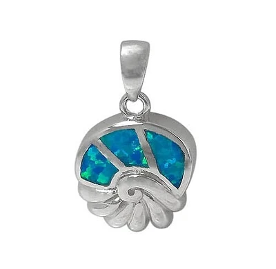Sterling Silver With Rhodium, 15X16Mm Sea Shell Pendant With Emulated Opal