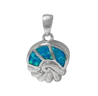 Sterling Silver With Rhodium, 15X16Mm Sea Shell Pendant With Emulated Opal