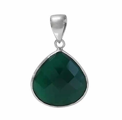 Rhodium Plated On Sterling Silver, Faceted Teardrop Shape Stone Pendant. Colour And Size May Vary. Approx Stone Size: 26mm L X 26mm W