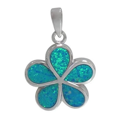 Sterling Silver With Rhodium, 19X20mm Flower Pendant With Emulated Opal