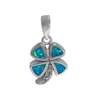 Sterling Silver With Rhodium, 15.5X13mm Four Leaf Clover Pendant With Emulated Opal