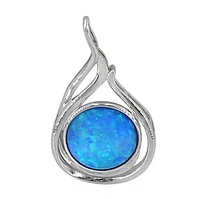 Sterling Silver With Rhodium, Oval Emulated Opal Pendant