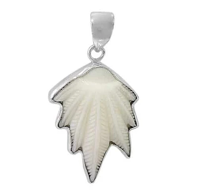 Sterling Silver Marijuana Leaf Pendant, 37X24mm (Bone)