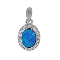 Sterling Silver With Rhodium, Oval Emulated Opal Pendant