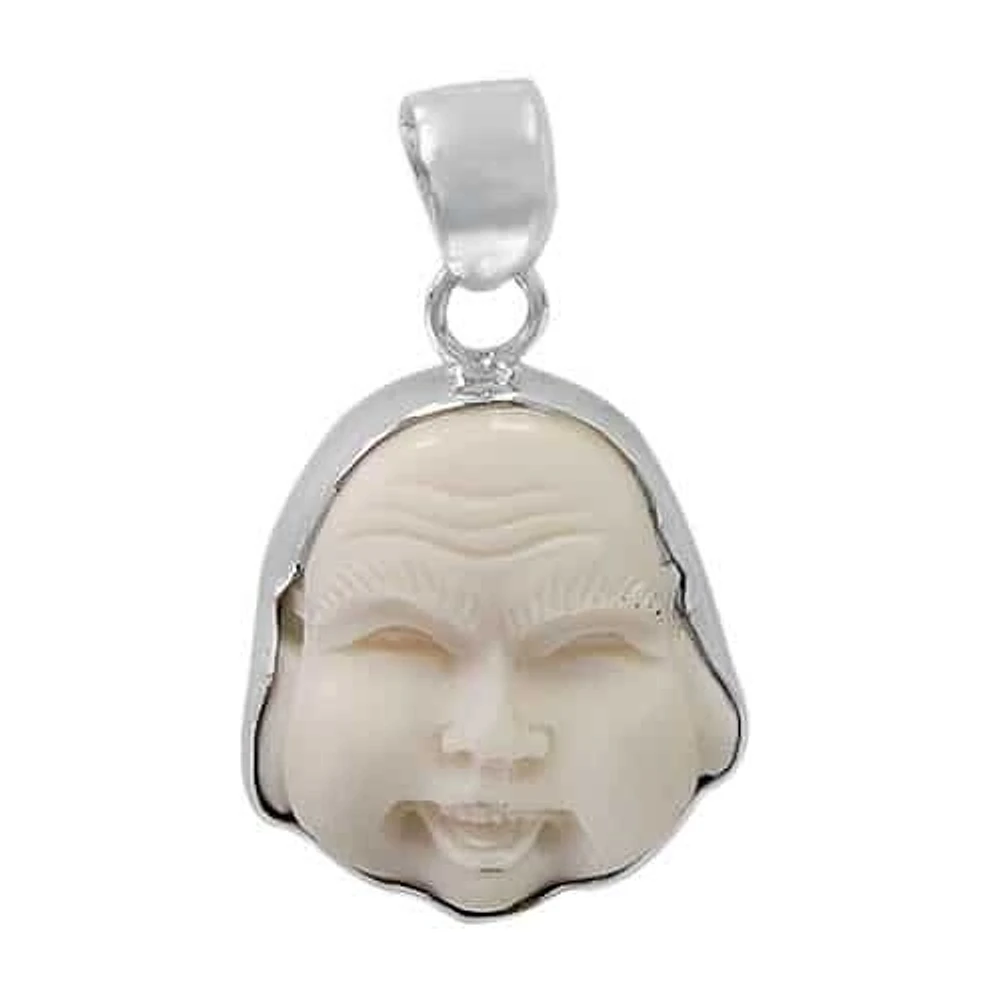 Sterling Silver Buddha’S Head Pendant, 22X20mm (Bone)