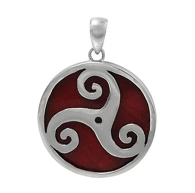 Sterling Silver, 36mm Triskelion Pendant With Sponge Coral Stone